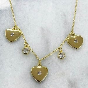 Triple Heart & Cubic Zirconia Station Necklace in 14K Gold Vermeil -Boutique